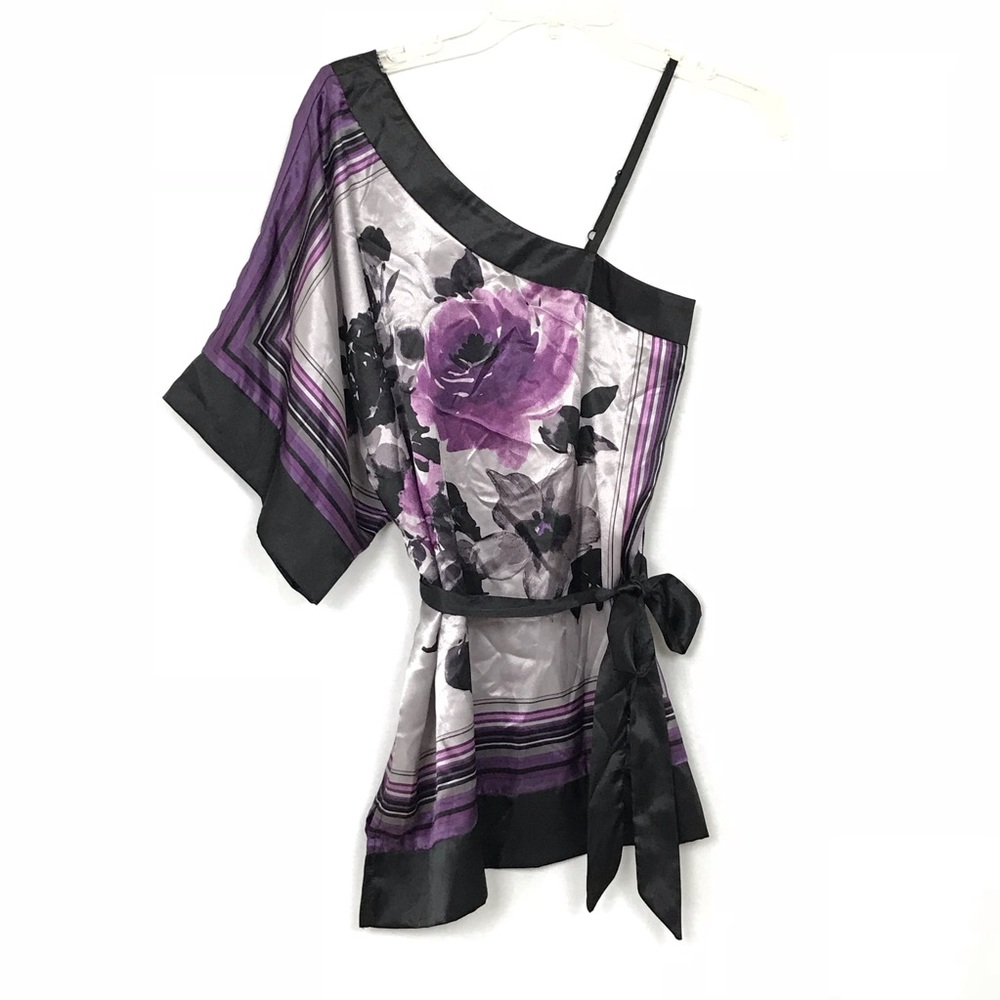BCX one shoulder floral handkerchief silky top S